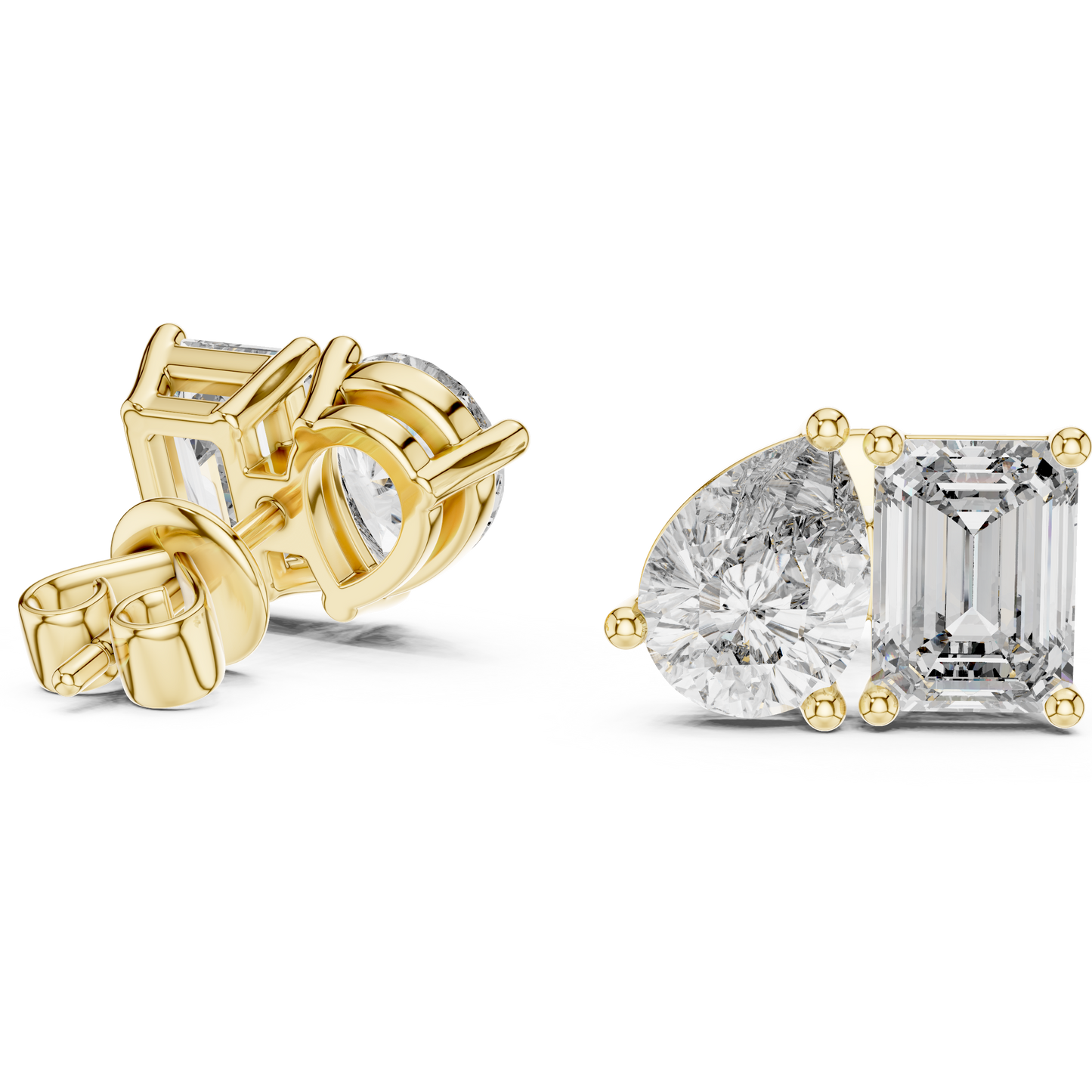 3.6ctw Emerald and Pear Cut Diamond Toi et Moi Stud Earrings in Solid Gold