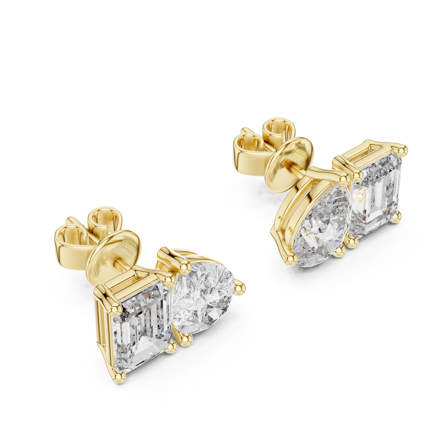 3.6ctw Emerald and Pear Cut Diamond Toi et Moi Stud Earrings in Solid Gold