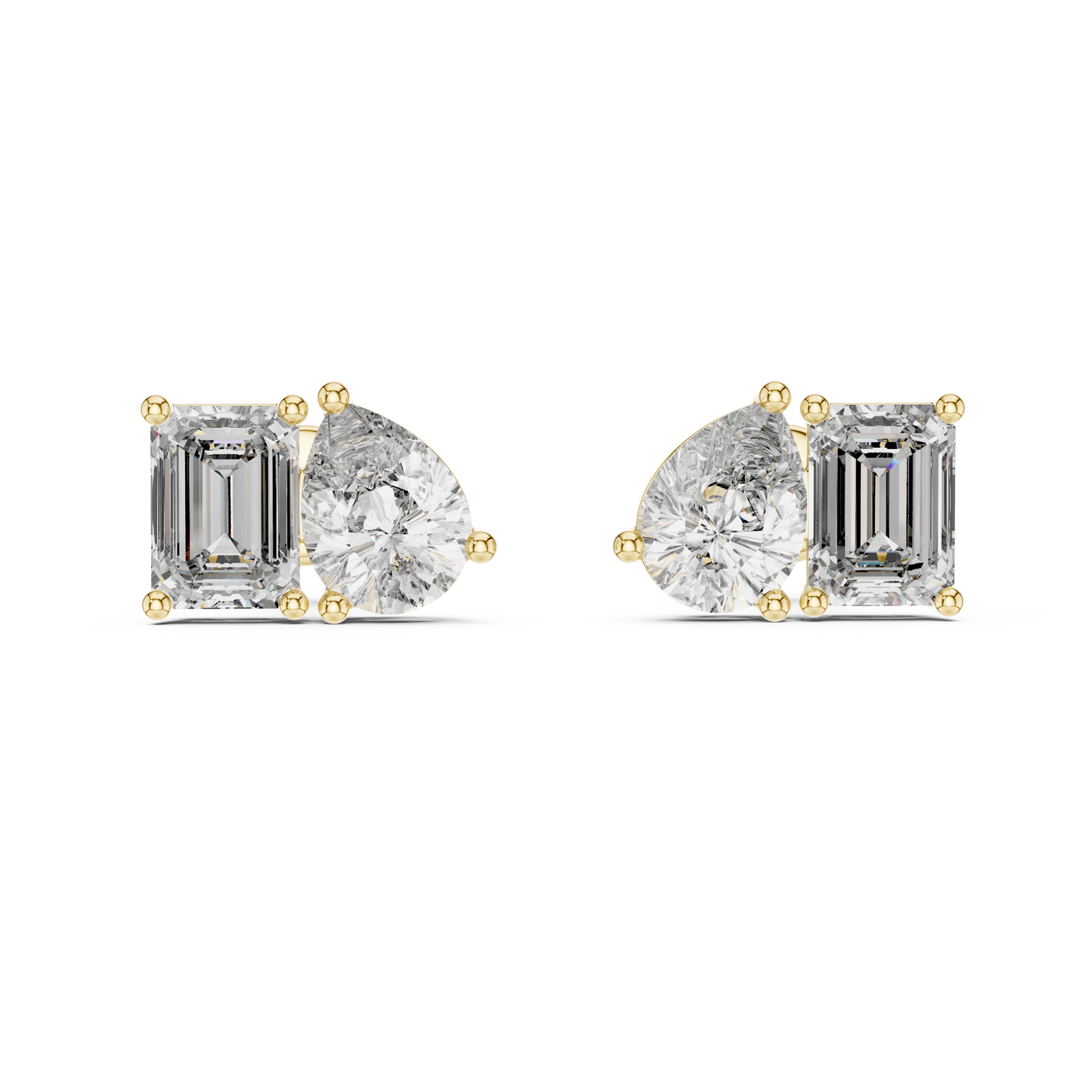 3.6ctw Emerald and Pear Cut Diamond Toi et Moi Stud Earrings in Solid Gold