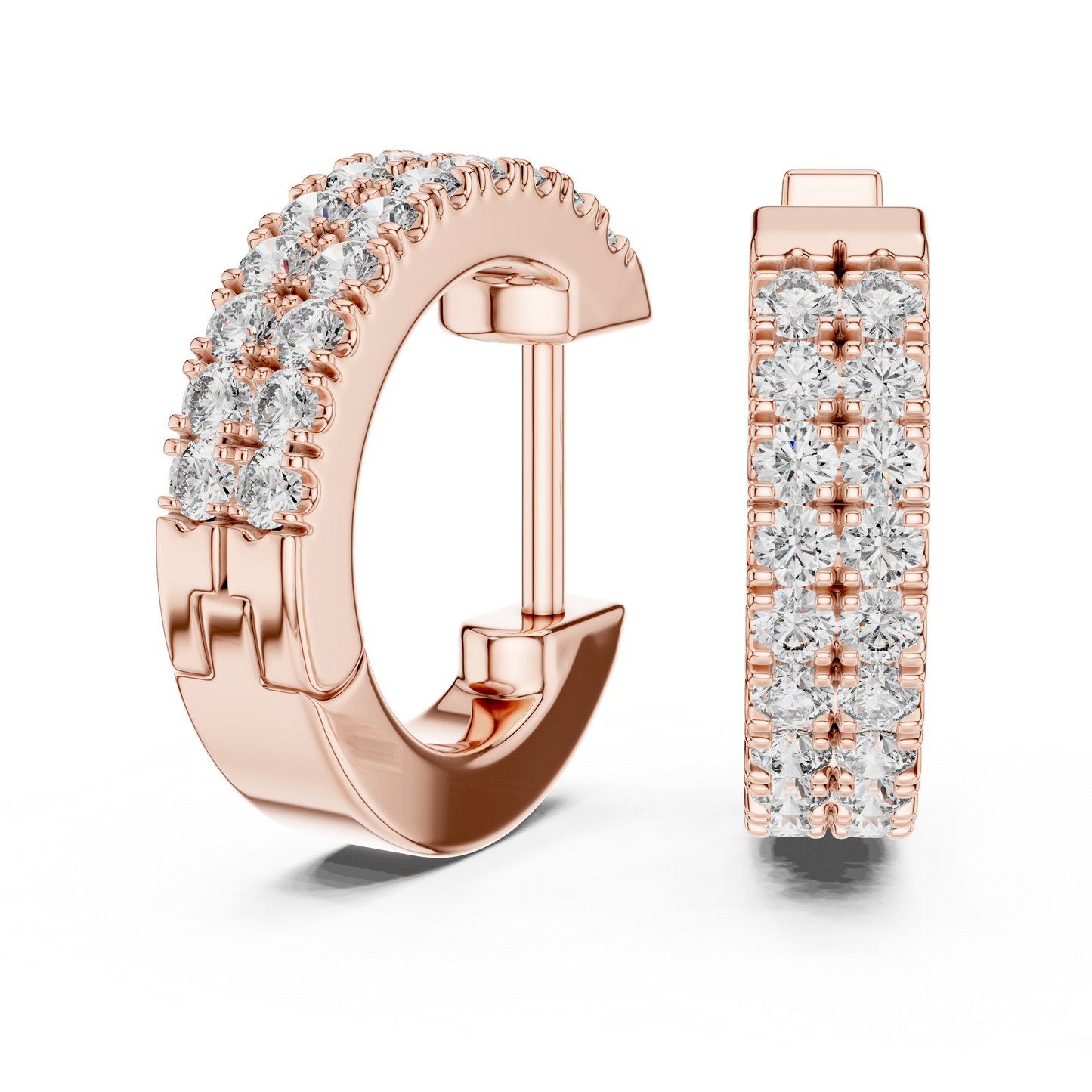 0.4 CTW Yellow Gold Double-Row Diamond Huggie Hoop Earrings