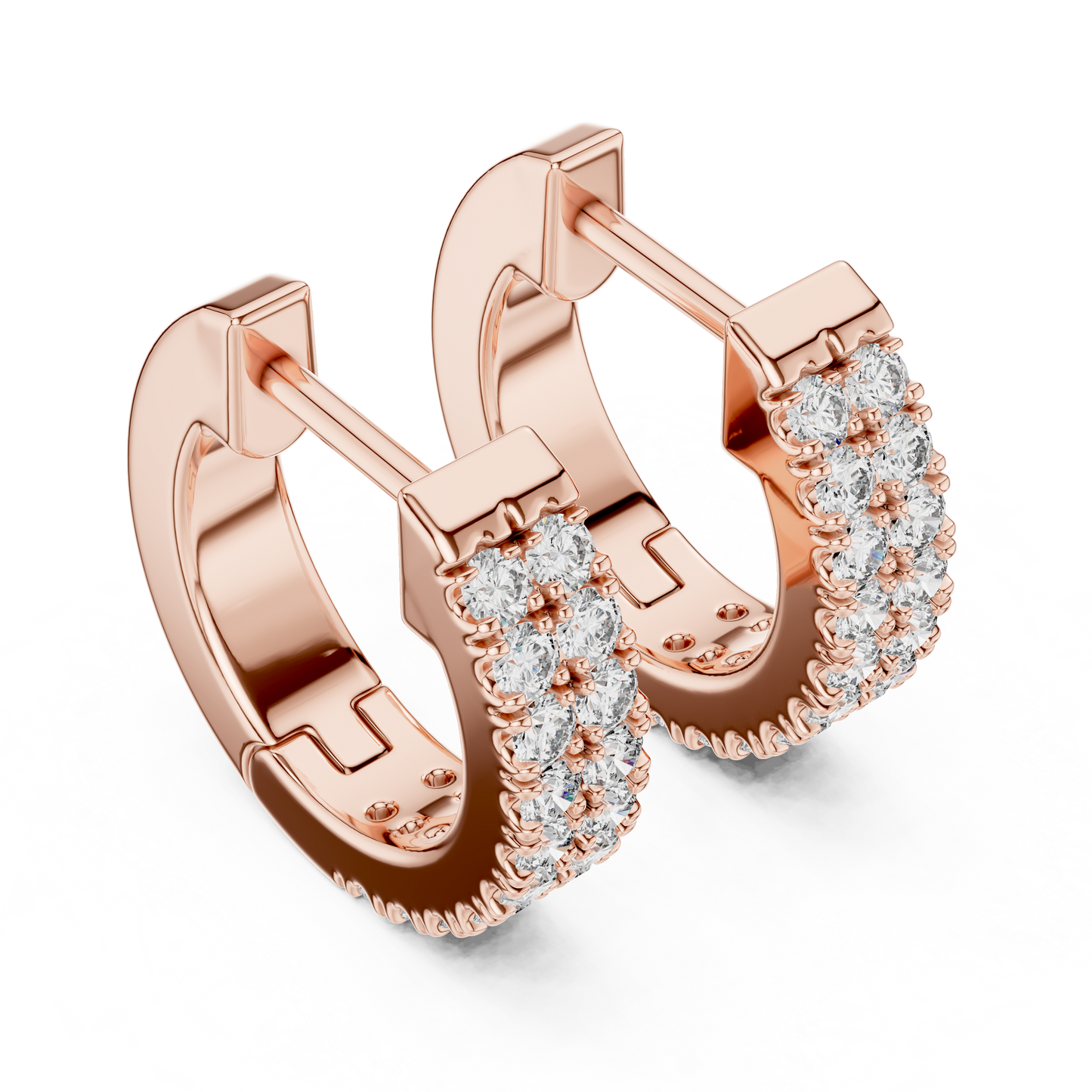 0.4 CTW Yellow Gold Double-Row Diamond Huggie Hoop Earrings
