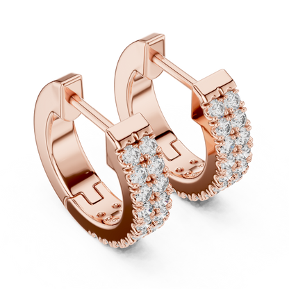 0.4 CTW Yellow Gold Double-Row Diamond Huggie Hoop Earrings