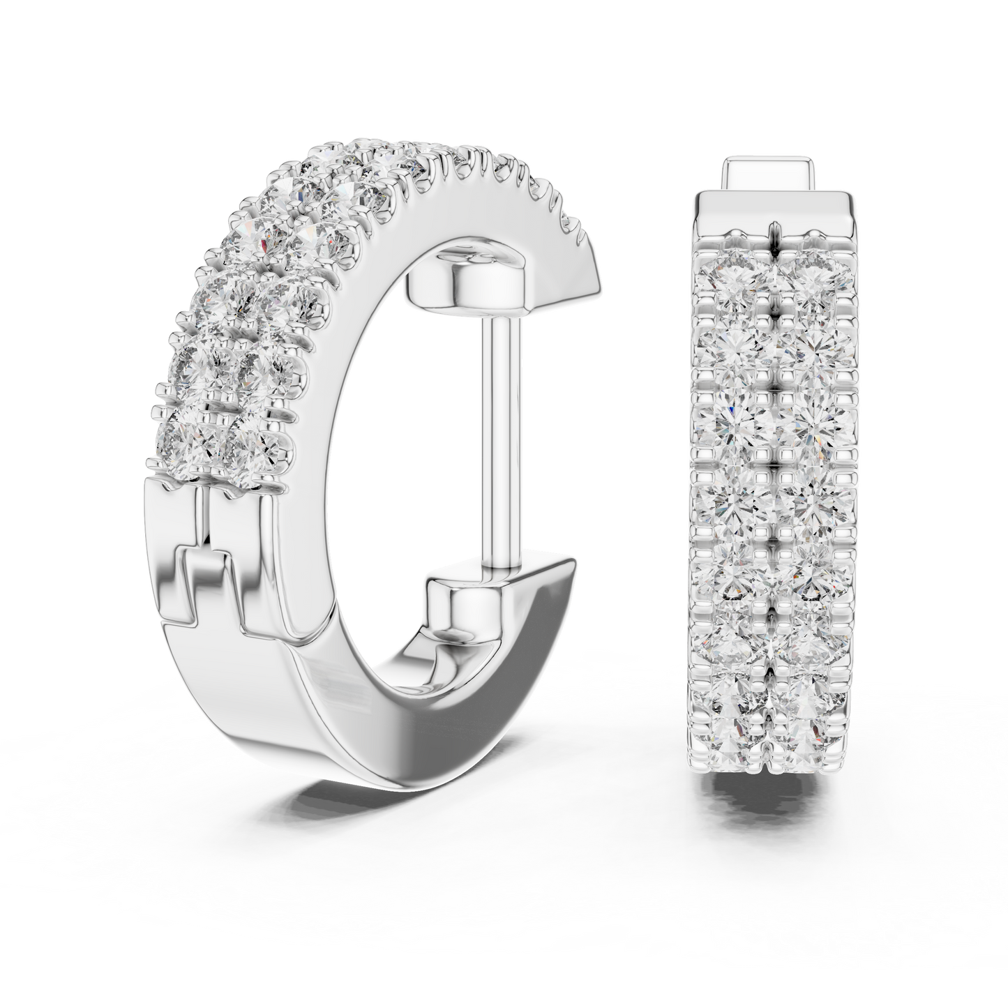 0.4 CTW Yellow Gold Double-Row Diamond Huggie Hoop Earrings