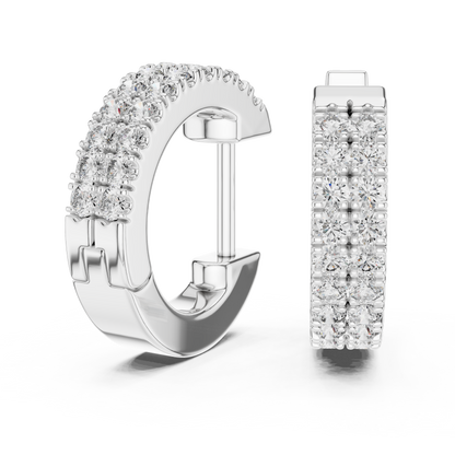 0.4 CTW Yellow Gold Double-Row Diamond Huggie Hoop Earrings