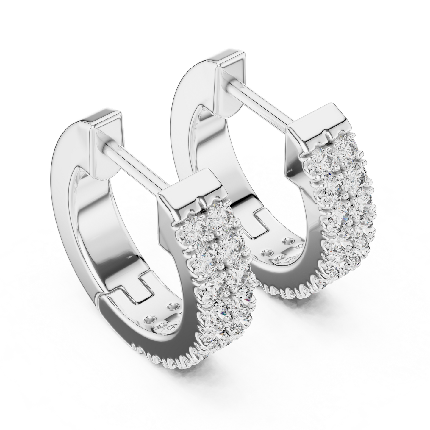 0.4 CTW Yellow Gold Double-Row Diamond Huggie Hoop Earrings