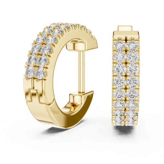 0.4 CTW Yellow Gold Double-Row Diamond Huggie Hoop Earrings