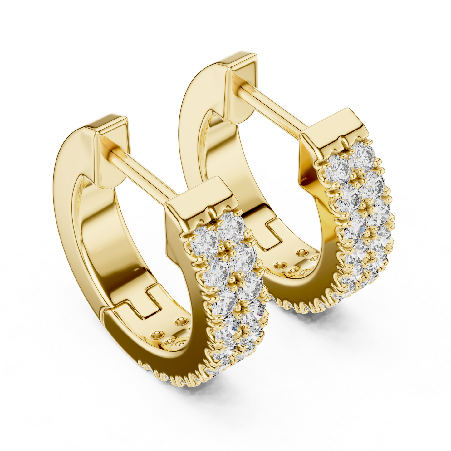 0.4 CTW Yellow Gold Double-Row Diamond Huggie Hoop Earrings
