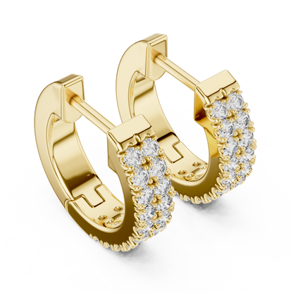 0.4 CTW Yellow Gold Double-Row Diamond Huggie Hoop Earrings