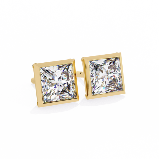 Princess-Cut Diamond Bezel Studs in Yellow Gold - 1.77Ct