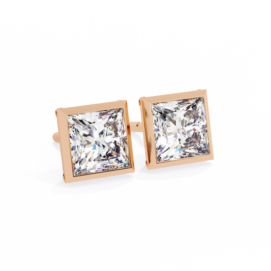 Princess-Cut Diamond Bezel Studs in Yellow Gold - 1.77Ct