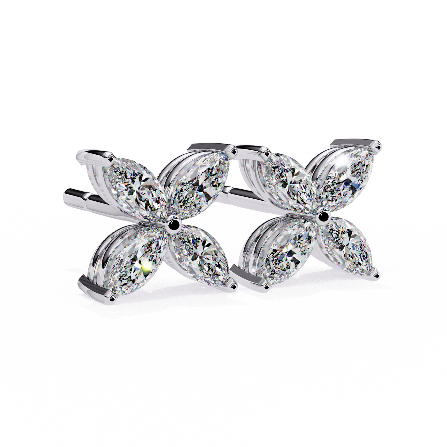 Four-Stone Marquise Diamond Floral Stud Earring in Gold- 0.88 Ct