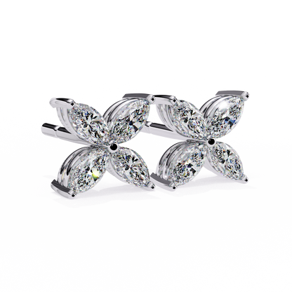 Four-Stone Marquise Diamond Floral Stud Earring in Gold- 0.88 Ct