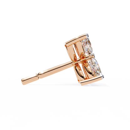 Four-Stone Marquise Diamond Floral Stud Earring in Gold- 0.88 Ct
