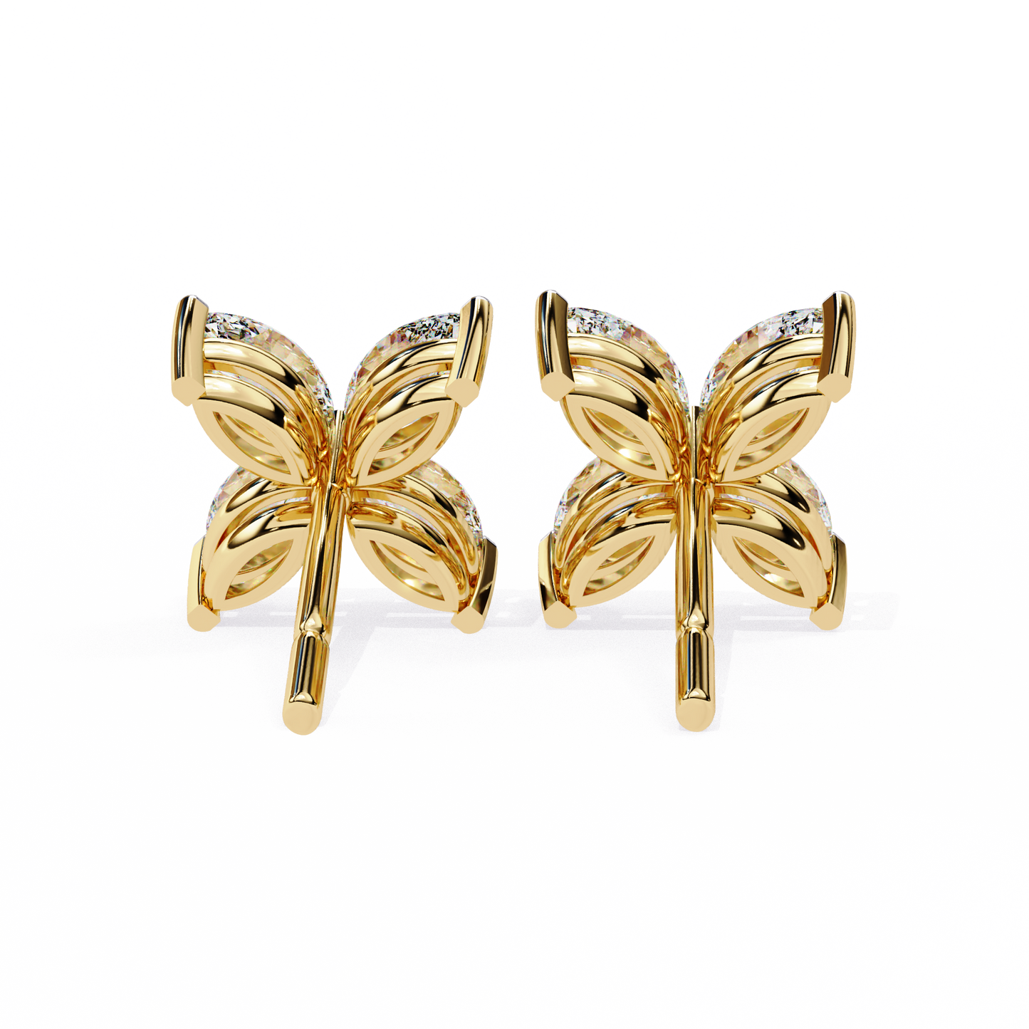 Four-Stone Marquise Diamond Floral Stud Earring in Gold- 0.88 Ct