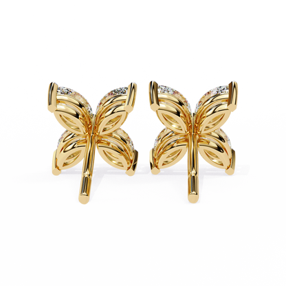 Four-Stone Marquise Diamond Floral Stud Earring in Gold- 0.88 Ct