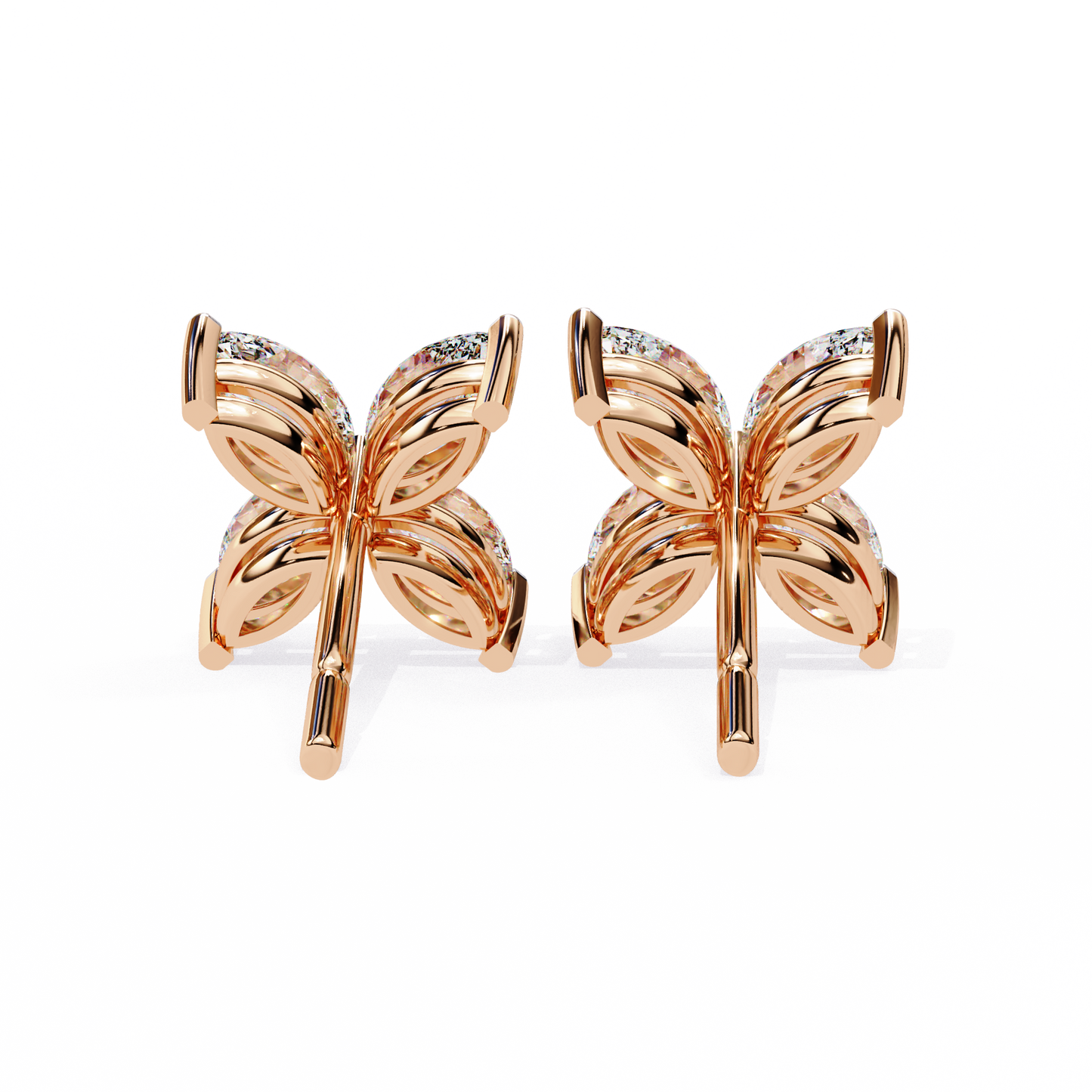 Four-Stone Marquise Diamond Floral Stud Earring in Gold- 0.88 Ct