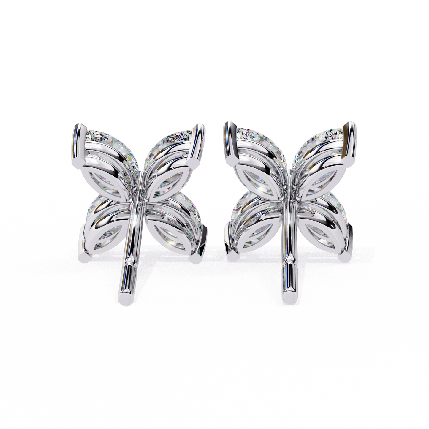 Four-Stone Marquise Diamond Floral Stud Earring in Gold- 0.88 Ct