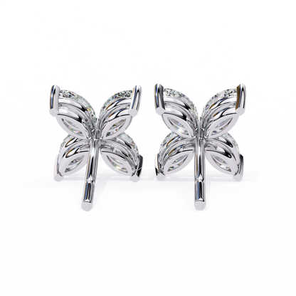 Four-Stone Marquise Diamond Floral Stud Earring in Gold- 0.88 Ct