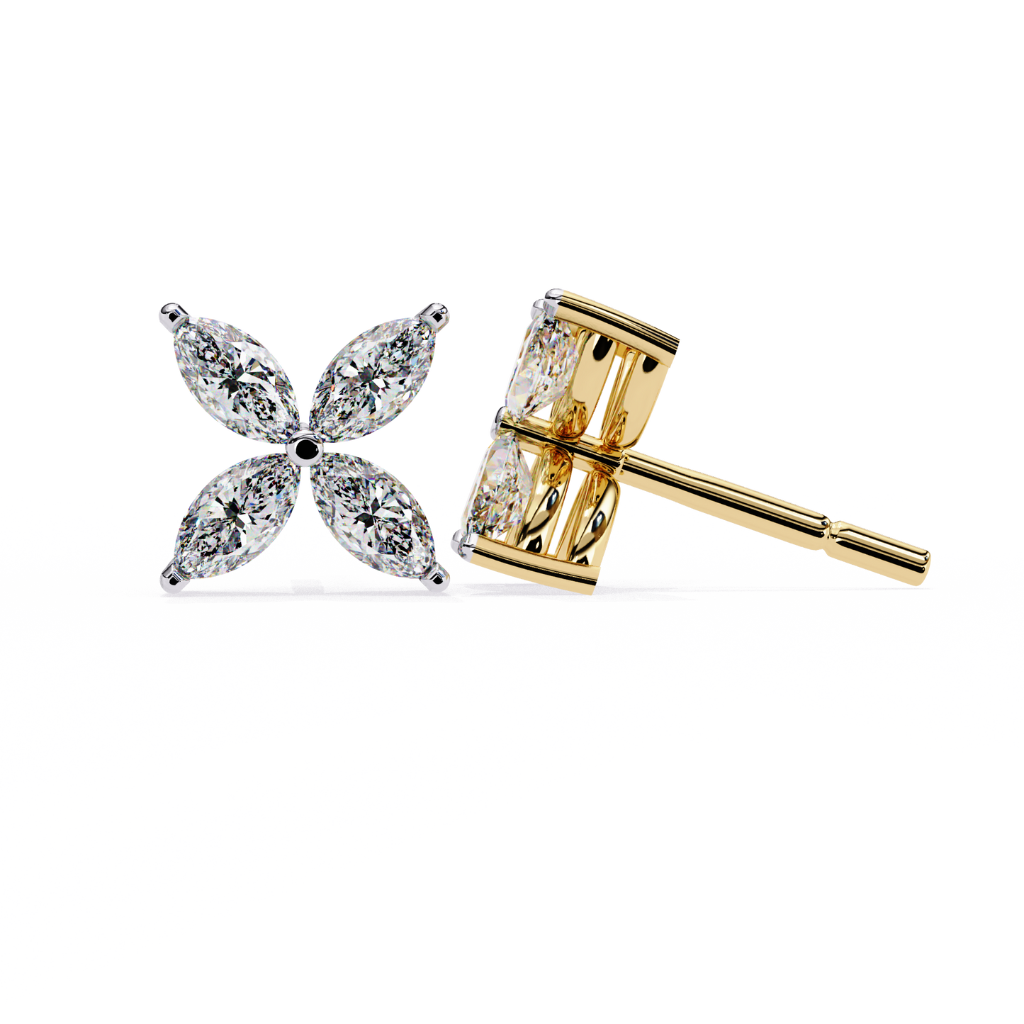 Four-Stone Marquise Diamond Floral Stud Earring in Gold- 0.88 Ct