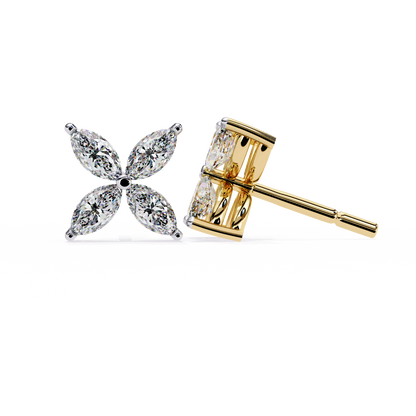 Four-Stone Marquise Diamond Floral Stud Earring in Gold- 0.88 Ct