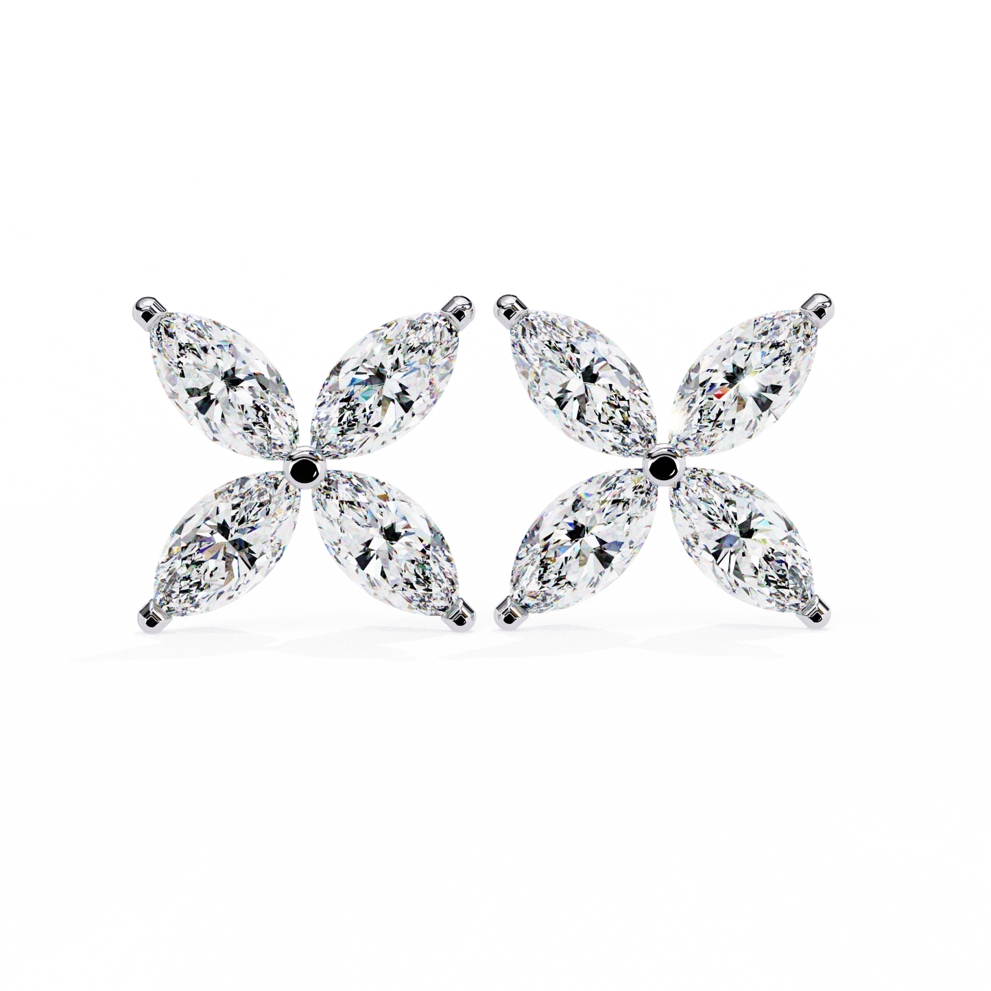 Four-Stone Marquise Diamond Floral Stud Earring in Gold- 0.88 Ct