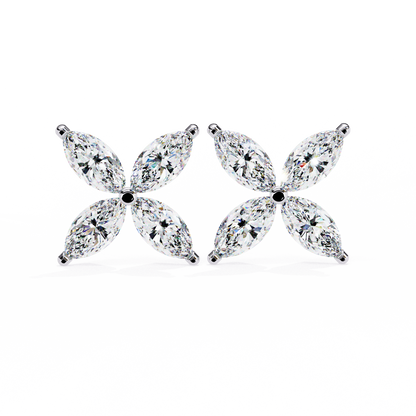 Four-Stone Marquise Diamond Floral Stud Earring in Gold- 0.88 Ct