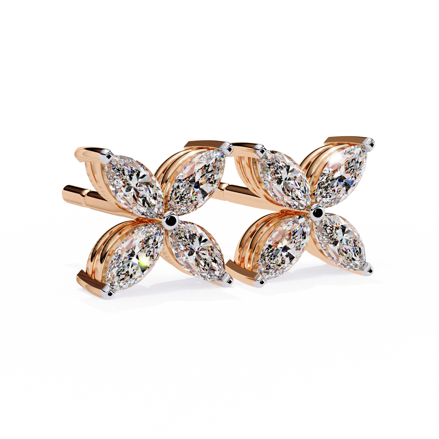 Four-Stone Marquise Diamond Floral Stud Earring in Gold- 0.88 Ct