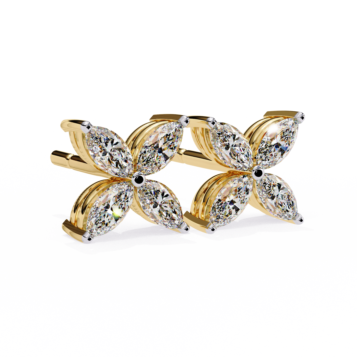 Four-Stone Marquise Diamond Floral Stud Earring in Gold- 0.88 Ct
