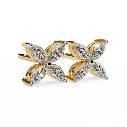 Four-Stone Marquise Diamond Floral Stud Earring in Gold- 0.88 Ct