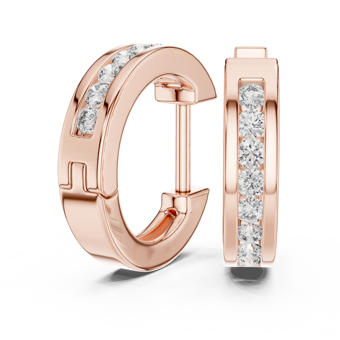 0.14ctw Channel Set Diamond Huggie Hoop Earrings in Yellow Gold