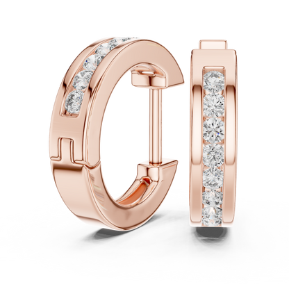 0.14ctw Channel Set Diamond Huggie Hoop Earrings in Yellow Gold