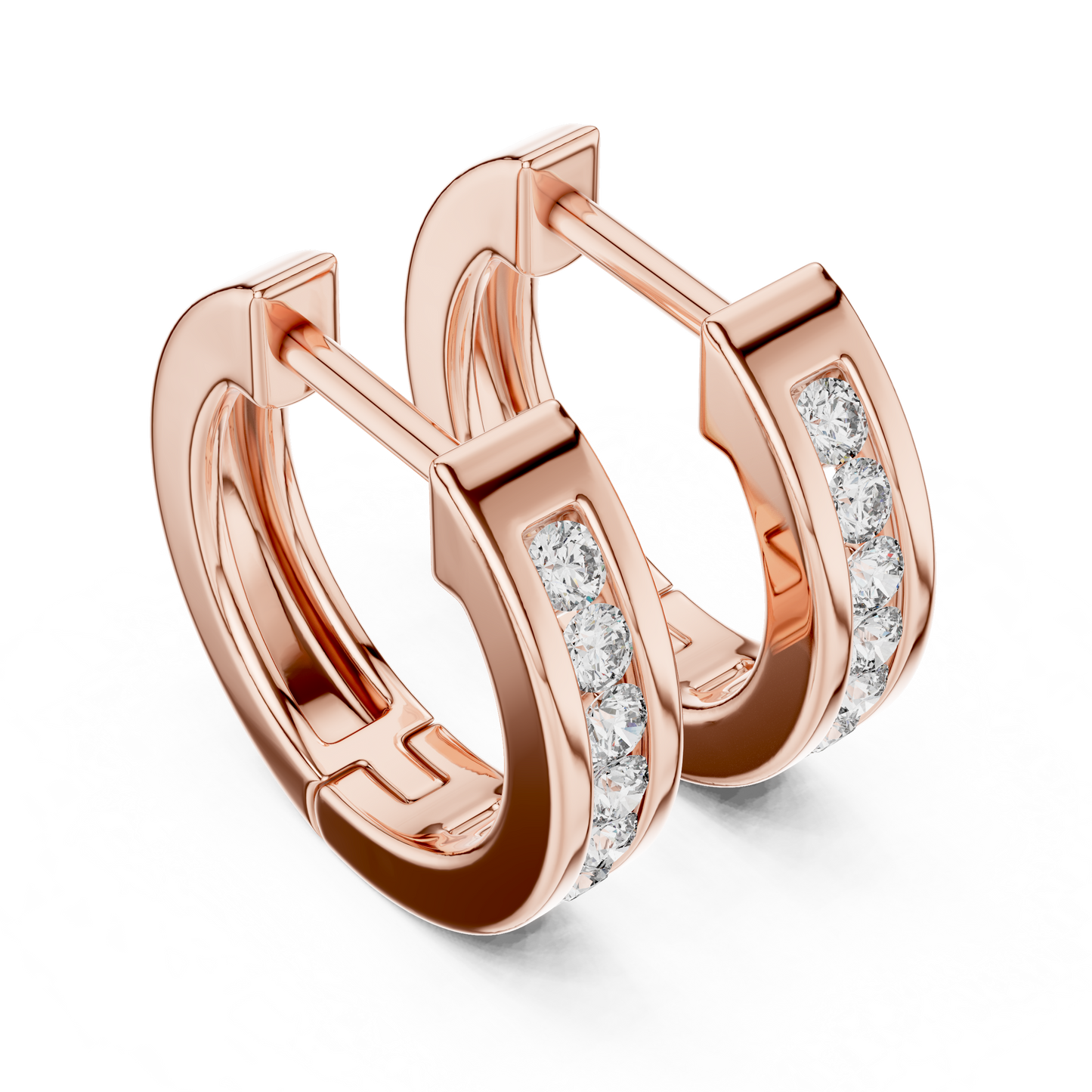 0.14ctw Channel Set Diamond Huggie Hoop Earrings in Yellow Gold