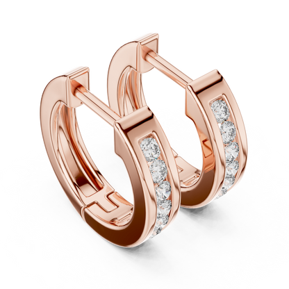 0.14ctw Channel Set Diamond Huggie Hoop Earrings in Yellow Gold