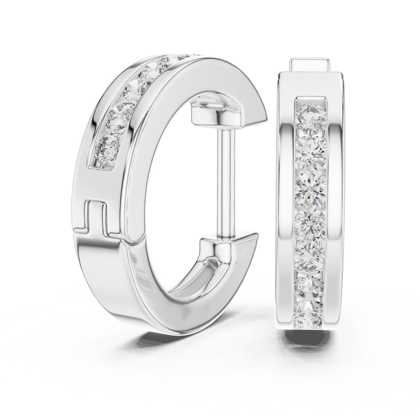 0.14ctw Channel Set Diamond Huggie Hoop Earrings in Yellow Gold