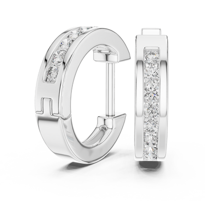 0.14ctw Channel Set Diamond Huggie Hoop Earrings in Yellow Gold