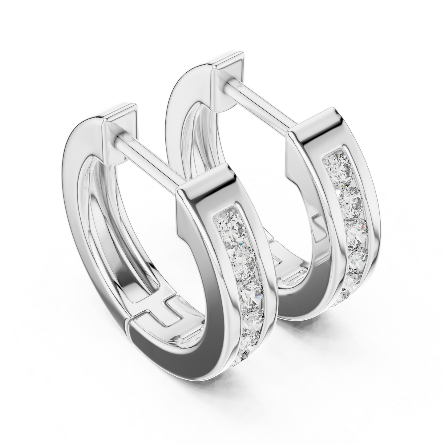 0.14ctw Channel Set Diamond Huggie Hoop Earrings in Yellow Gold