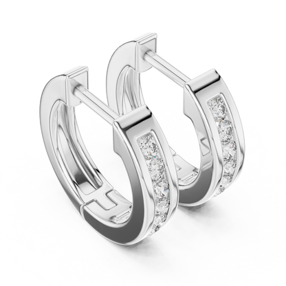 0.14ctw Channel Set Diamond Huggie Hoop Earrings in Yellow Gold