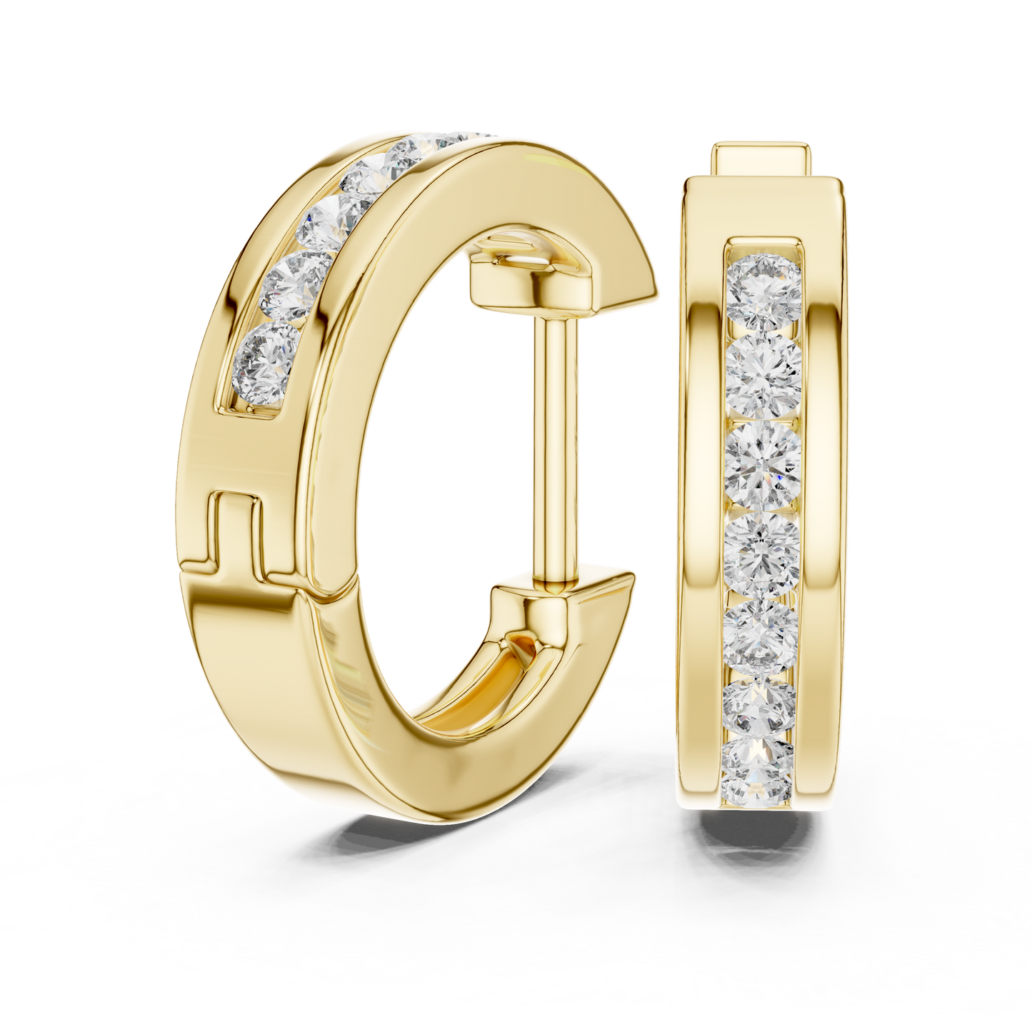 0.14ctw Channel Set Diamond Huggie Hoop Earrings in Yellow Gold