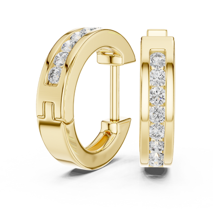 0.14ctw Channel Set Diamond Huggie Hoop Earrings in Yellow Gold