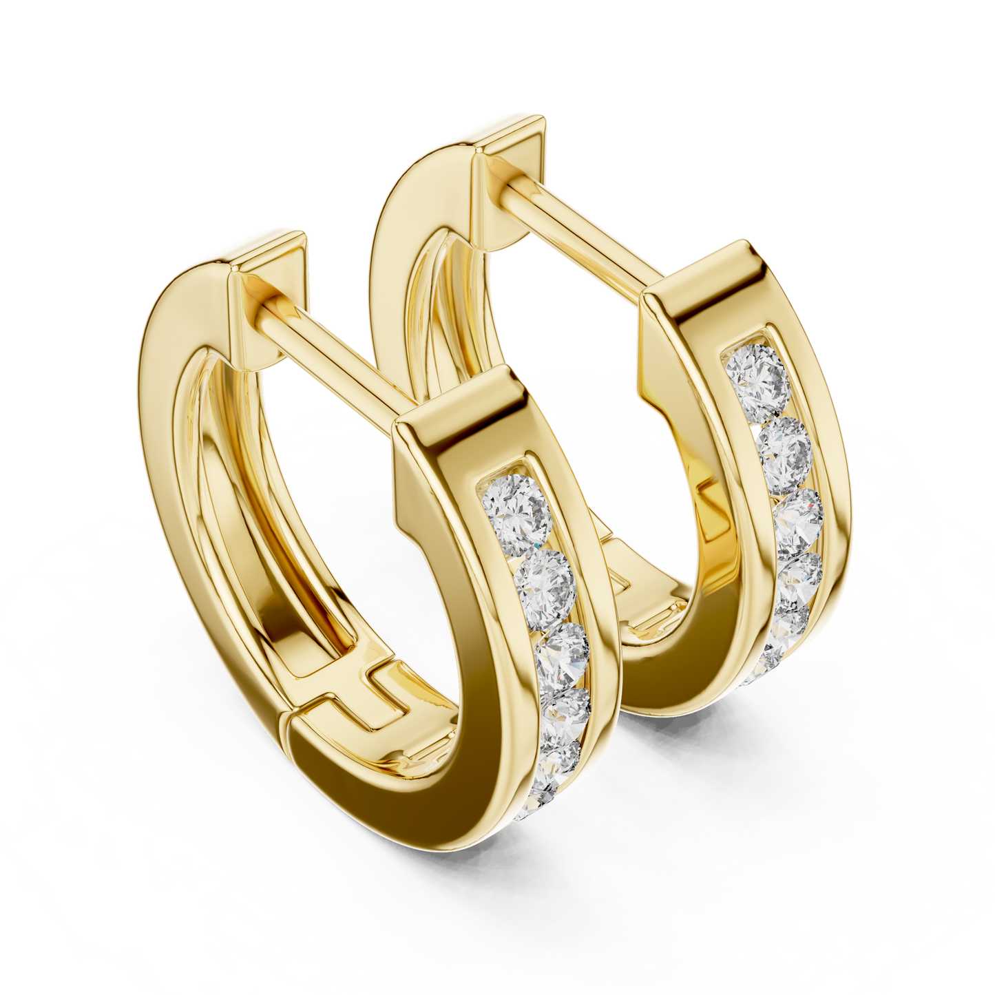 0.14ctw Channel Set Diamond Huggie Hoop Earrings in Yellow Gold