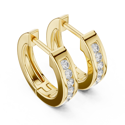0.14ctw Channel Set Diamond Huggie Hoop Earrings in Yellow Gold