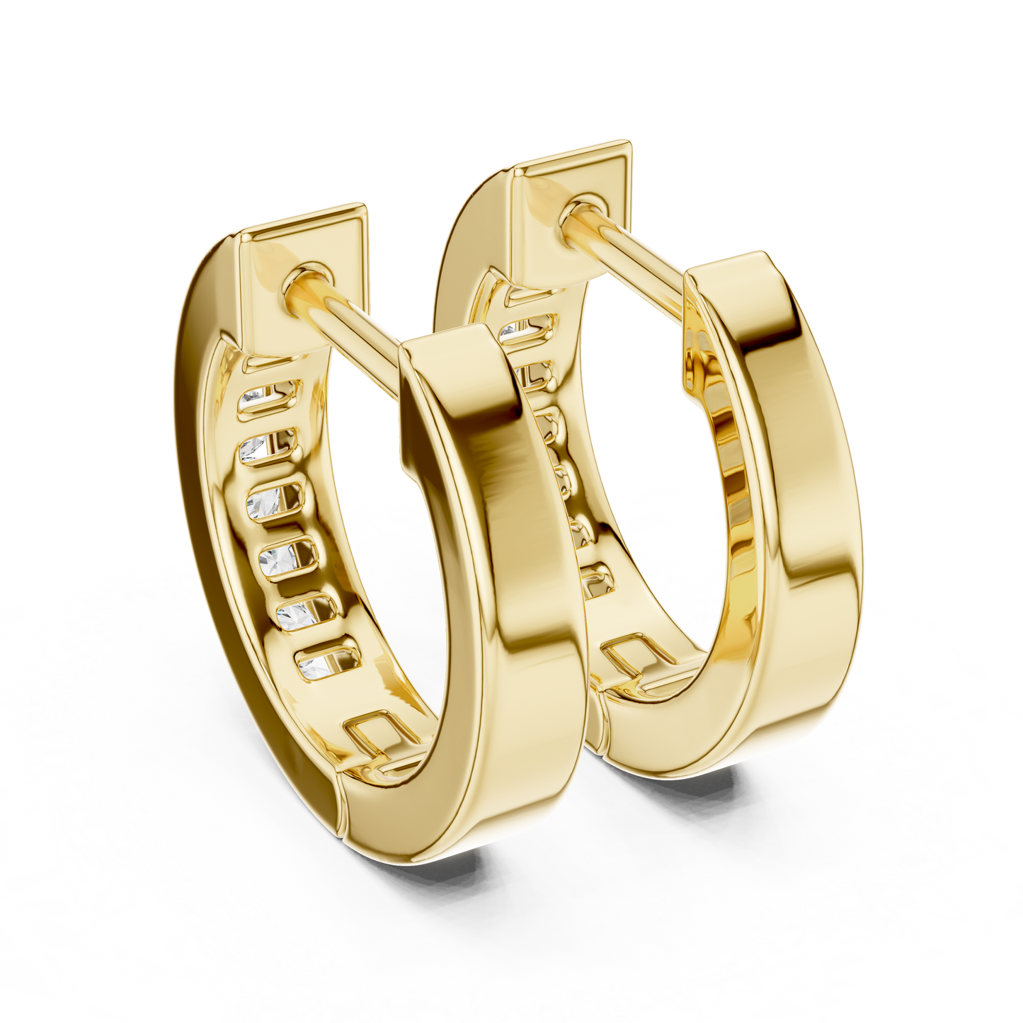 0.14ctw Channel Set Diamond Huggie Hoop Earrings in Yellow Gold