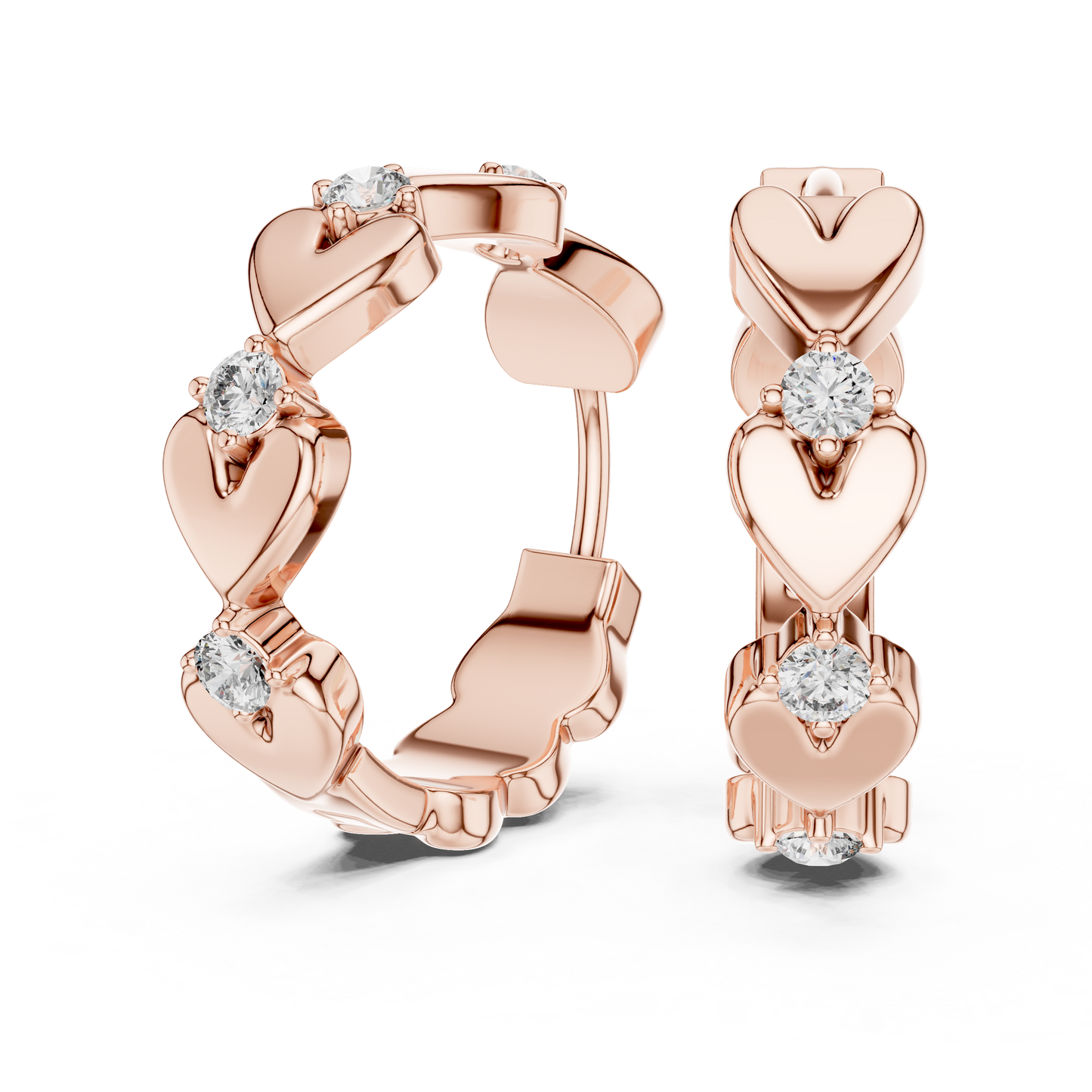 0.36ctw Stacked Heart Diamond Huggie Hoop Earrings in Yellow Gold