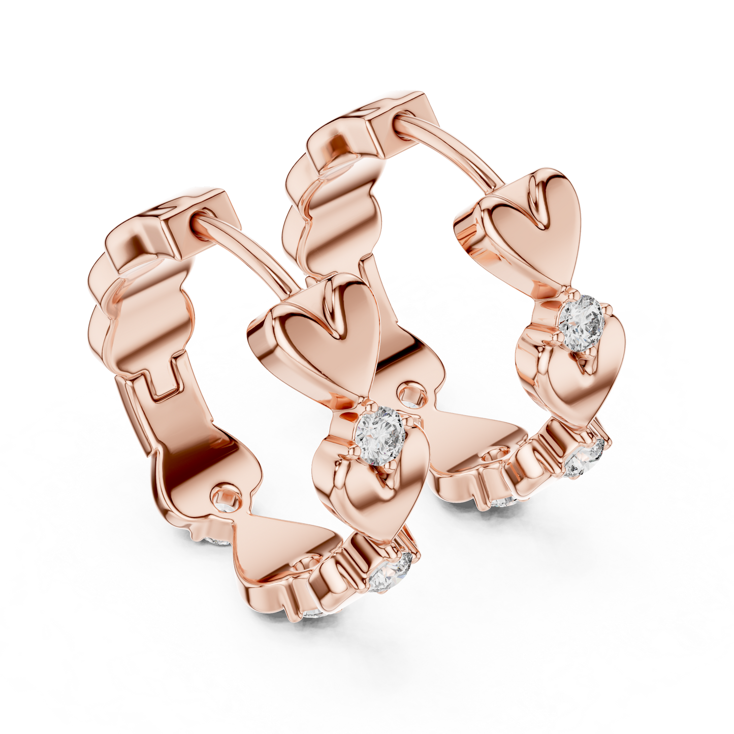 0.36ctw Stacked Heart Diamond Huggie Hoop Earrings in Yellow Gold