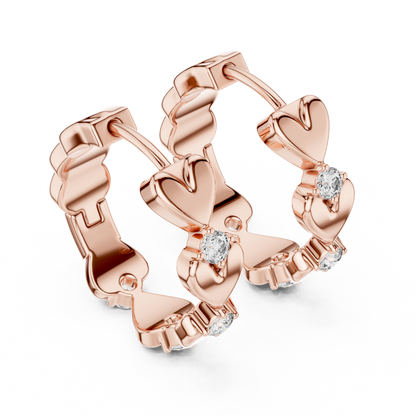 0.36ctw Stacked Heart Diamond Huggie Hoop Earrings in Yellow Gold