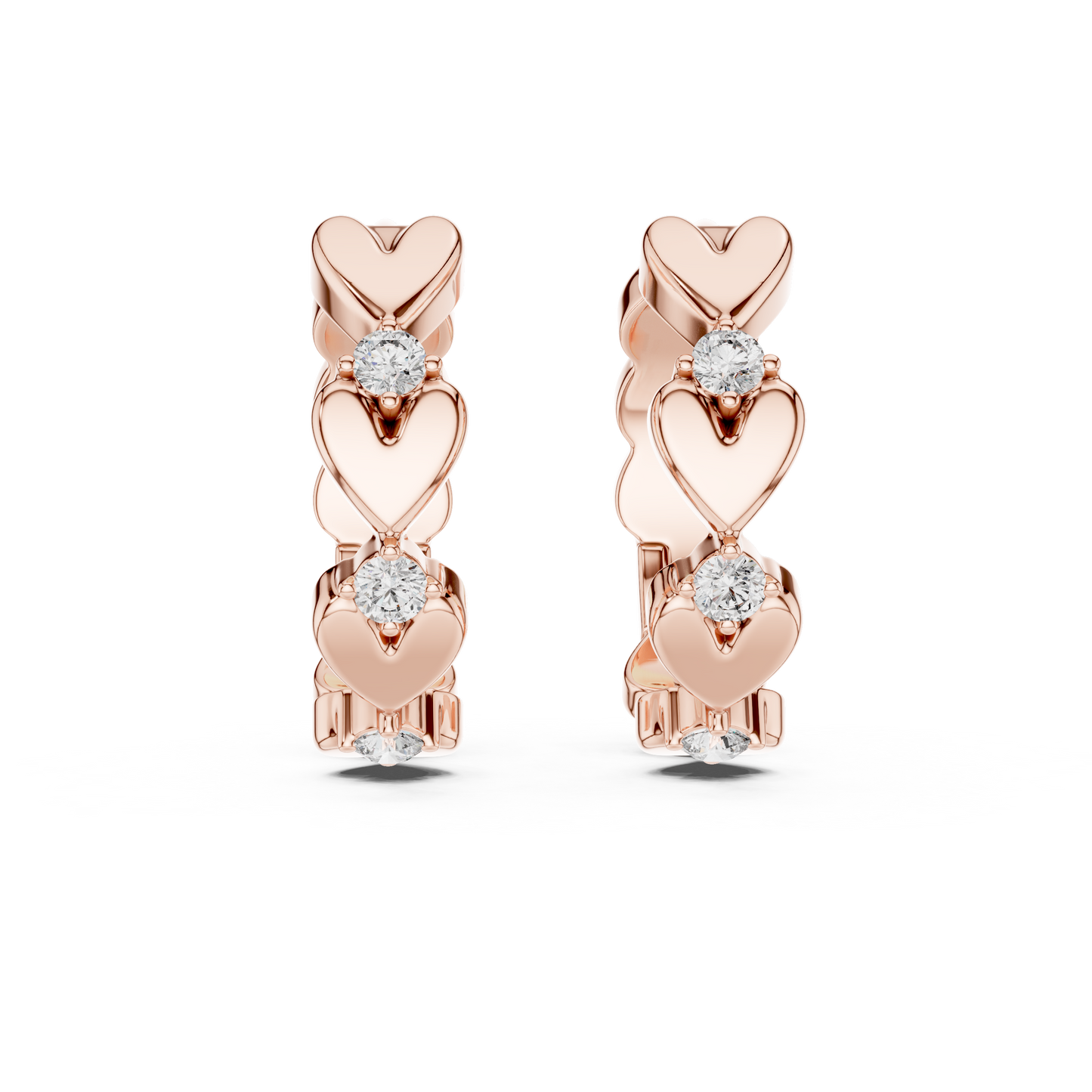 0.36ctw Stacked Heart Diamond Huggie Hoop Earrings in Yellow Gold