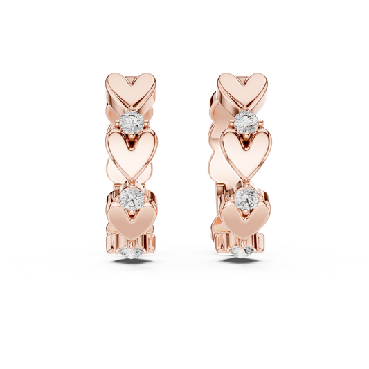 0.36ctw Stacked Heart Diamond Huggie Hoop Earrings in Yellow Gold