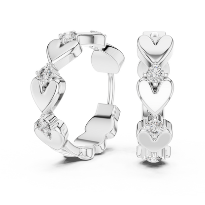 0.36ctw Stacked Heart Diamond Huggie Hoop Earrings in Yellow Gold