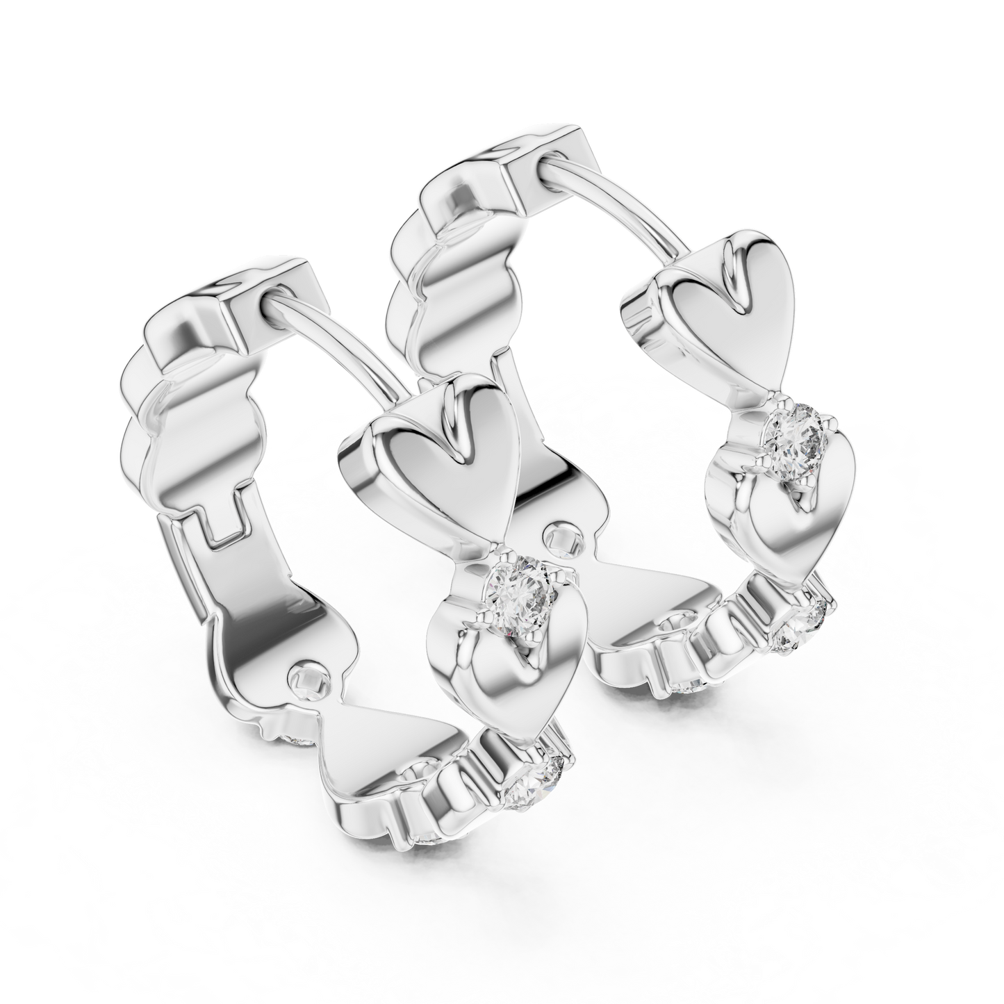0.36ctw Stacked Heart Diamond Huggie Hoop Earrings in Yellow Gold