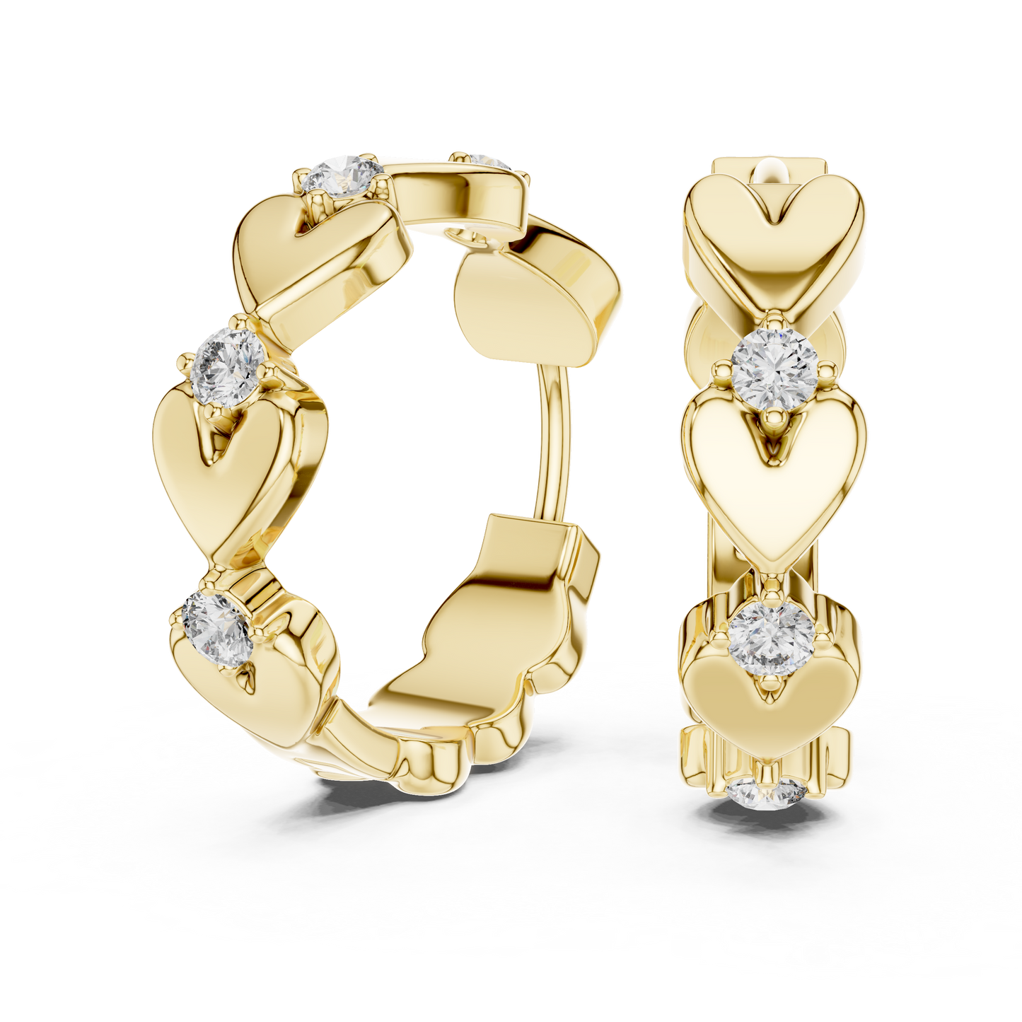 0.36ctw Stacked Heart Diamond Huggie Hoop Earrings in Yellow Gold